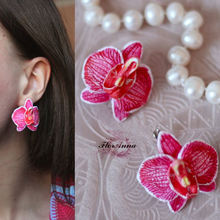 Pink orchid earrings, Pink bride earrings, flower earrings, bridesmaids orchid, wedding stuff, beach weddings, Pink jewelry Red Flower Earrings, Orchid Earrings, Tropical Earrings, Orchid Wedding, Pink Bride, White Bride, Bride Earrings, Pink Orchids, Earrings Flower