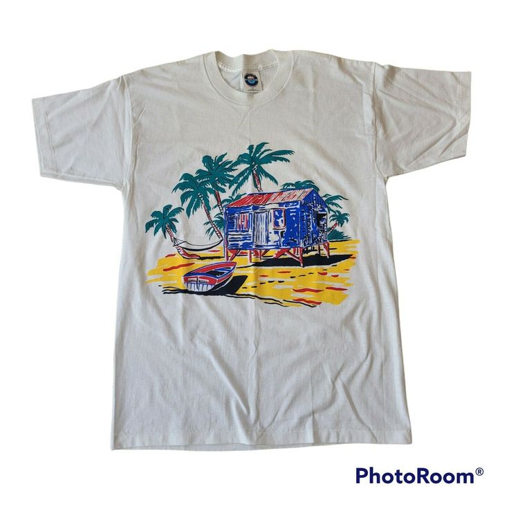 Vtg 90s Beach Scene Janzen Single Stitch Made In USA Tourist Tee Sz M White. Shirts In good vintage condition, size medium. Single stitch. Pit 2 pit 20.25" length 29.5" (G2) Retro Multicolor T-shirt For Vacation, 90s Style Cotton T-shirt For Beach, 90s Cotton T-shirt For Beach, 90s Cotton T-shirt For The Beach, 90s Graphic Print Vacation Tops, 90s Graphic Print Tops For Vacation, Retro Crew Neck Beach Shirt, Vintage Relaxed Fit T-shirt For Vacation, Vintage T-shirt For Beach Vacation