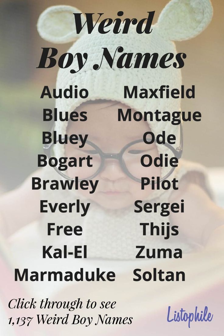 a baby wearing glasses and a hat with the words weird boy names