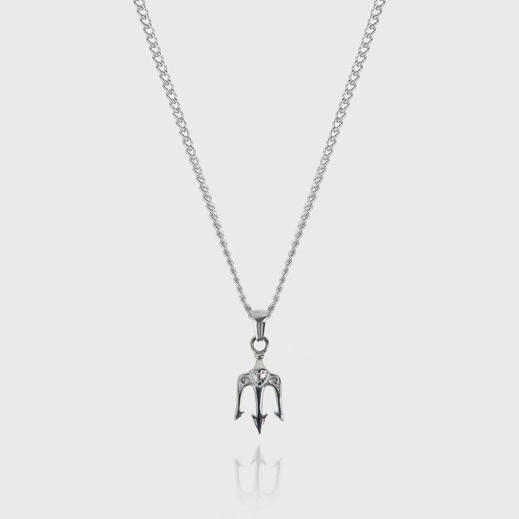 Introducing our Trident necklace - a powerful and symbolic accessory inspired by the weapon of Poseidon, God of the Seas. This stunning chain features a striking trident pendant that's sure to catch everyone's attention. 316L Stainless Steel Sterling Silver Plated Embrace the power of the ocean and add a touch of mythological intrigue to your style with our Trident necklace. T For Troy Necklace, Trident Necklace, Poseidon God, Curb Chain, Necklace Silver, Percy Jackson, Silver Necklaces, Silver Plate, Silver Necklace