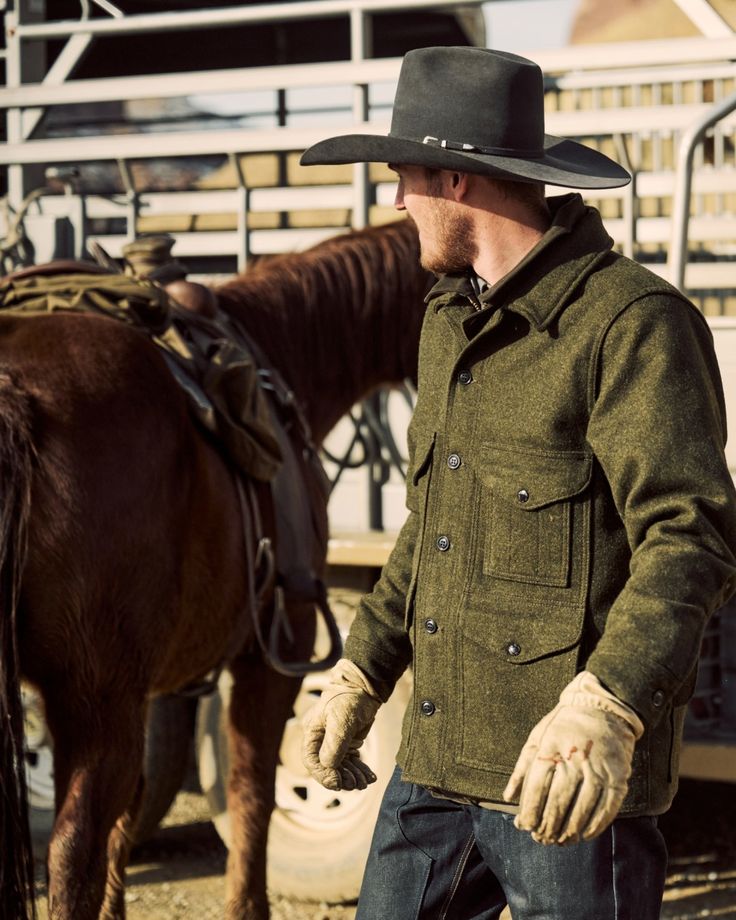 Filson (@filson1897) posted on Instagram: “Field-tested for generations, the Mackinaw Cruiser is our most popular jacket and has been prized for its versatility in the outdoors for…” • Feb 11, 2022 at 5:43pm UTC Mackinaw Cruiser, Filson Mackinaw, Mens Western Wear, Cowboy Life, Cowboy Girl, Western Rodeo, Modern Fashion, Western Cowboy, Western Wear