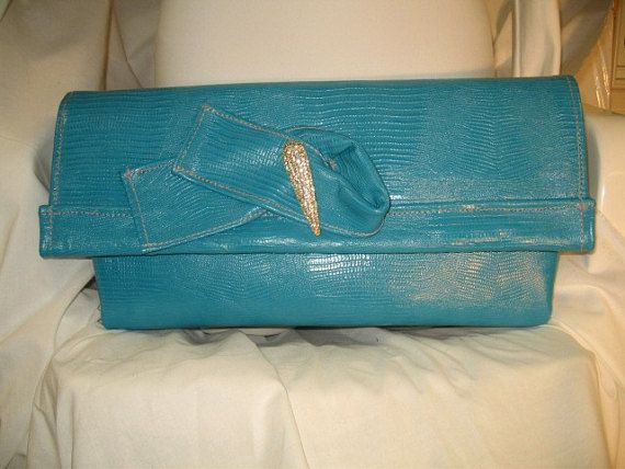 Turquoise Envelope/Clutch Handbag Luxury Turquoise Evening Bag, Elegant Turquoise Bag For Formal Occasions, Turquoise Rectangular Evening Shoulder Bag, Turquoise Rectangular Shoulder Bag For Evening, Turquoise Rectangular Party Bag, Elegant Turquoise Bag For Gift, Stamp Printing, Elegant Sophisticated, Metallic Copper