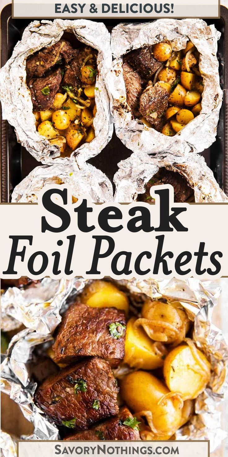 steak foil packets with potatoes and mushrooms in them