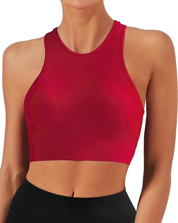 PRICES MAY VARY. ✨ FRESOUGHT Sports Bra: Simple yet individual, if you are looking for a comfortable, breathable and stylish sports bra, this bra is a perfect choice, simple line design show your sexy figure and personality, moderate support meets your daily movement, you can feel confident and comfy from the gym to the street with ease. ✨ FRESOUGHT Workout Tops: Seamless bra is made of high-quality 45-way stretch seamless knitted fabric, ribbed hem, soft and comfortable, moisture-wicking, suita Workout Clothes Summer, Daily Movement, Womens Bra, Gym Crop Top, Athletic Crop Top, Top Bra, Perfect Figure, High Neck Sleeveless, Red Tank Tops