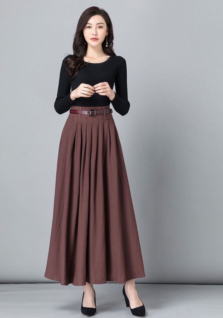 "Get dressed and out of the door in classic good looks with this pleated Long maxi skirt, crafted with soft cotton linen fabric, featuring pleated waist detail and two big pockets. DETAIL * More color available https://etsy.me/3gLwNaL * 50% linen,50% cotton * Not see through * Pleated around waist * Two pockets * Belt loops on waistband * Right Side zipper closure * Perfect for spring and summer, autumn * More color SIZE GUIDE Size vary between Brand and Country Please get your body measurement Solid Color Full Pleated Skirt For Work, Cotton Pleated Skirt For Workwear In Fall, Solid Color Maxi Skirt For Fall Workwear, Fall Cotton Pleated Skirt For Work, Fall Solid Color Maxi Skirt For Workwear, Elegant Brown Full-length Maxi Skirt, Elegant Brown Full Length Maxi Skirt, Long Solid Color Pleated Skirt For Work, Solid Color Pleated Skirt For Work In Fall