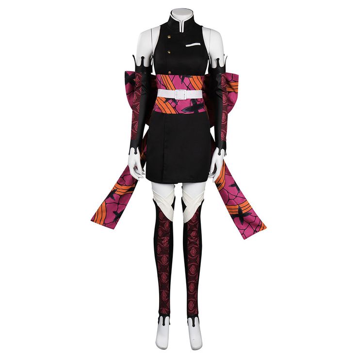 The Dakimaki cosplay costume from Demon Slayer includes a gorgeous pink and purple traditional-style costume with an exquisite belt decoration and knee-length purple and black socks. 
 Anime 
 Demon Slayer 
 Product Size 
 
 
 
 Size 
 Chest 
 Waist 
 Hip 
 Height 
 
 
 XS 
 29.5"-31.8" 
 22"-24" 
 32.2"-34.6" 
 59-61" 
 
 
 S 
 31.8"-34.6" 
 24"-25.9" 
 34.6"-36.6" 
 61-62.9" 
 
 
 M 
 34.6"-37.4" 
 25.9"-29.5" 
 36.6"-38.9" 
 62.9-64.9" 
 
 
 L 
 37.4"-40.5" 
 29.5"-31.8" 
 38.9"-40.9" 
 64.9- Fitted Harajuku Sets For Cosplay Events, Fitted Harajuku Style Sets For Cosplay Events, Anime Style Fitted Costume Sets For Parties, Fitted Anime Style Costume Sets For Parties, Fitted Harajuku Style Cosplay Sets, Rave Style Cosplay Costume For Halloween, Fitted Harajuku Sets For Costume Party, Fitted Harajuku Style Sets For Costume Party, Anime Style Costumes With Anime Print For Role Play