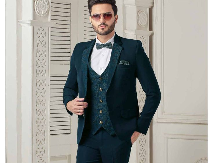 This is a Classic  Suit by Golden Attire crafted from high quality fabric and imported materials. Our products are handcrafted by experienced tailors who make sure the that the stitching is precise, lining is proper and the overall product is sturdy enough to not go out of shape for more than a few years. Also all our products have extra margins in their length, sleeves, sides so it's easily alterable if your size changes after some time. To see more available colours and designs in this collect Green Tuxedo With Suit Collar For Wedding, Green Tuxedo Style Three-piece Suit For Wedding, Green Tuxedo Suit For Wedding, Green Three-piece Suit For Wedding With Suit Collar, Green Wedding Suit Sets, Fitted Green Three-piece Suit For Groom, Green Fitted Three-piece Suit For Groom, Green Notch Lapel Three-piece Suit For Wedding, Fitted Green Three-piece Suit For Grooms