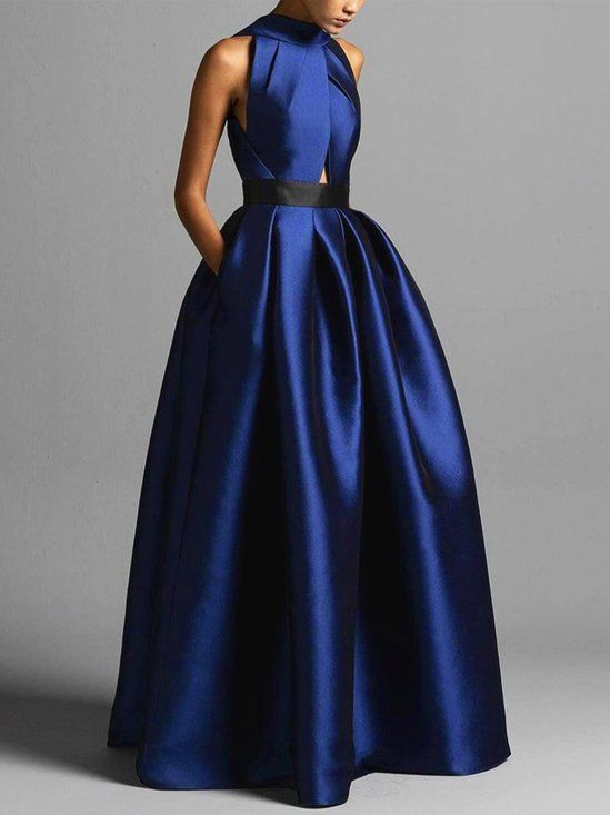 Formal Pockets Halter Maxi Dress | stylewe Flare Formal Dress, Black Tie Wedding Guest Dress Summer Formal, Affordable Formal Dresses Evening Gowns, Spring Dresses For Wedding Guest Classy, 50s Style Dresses Formal, Navy Blue Long Dresses, Velvet Navy Blue Dress, Casablanca Theme Party Outfit, Wedding Guest Formal Dress Summer