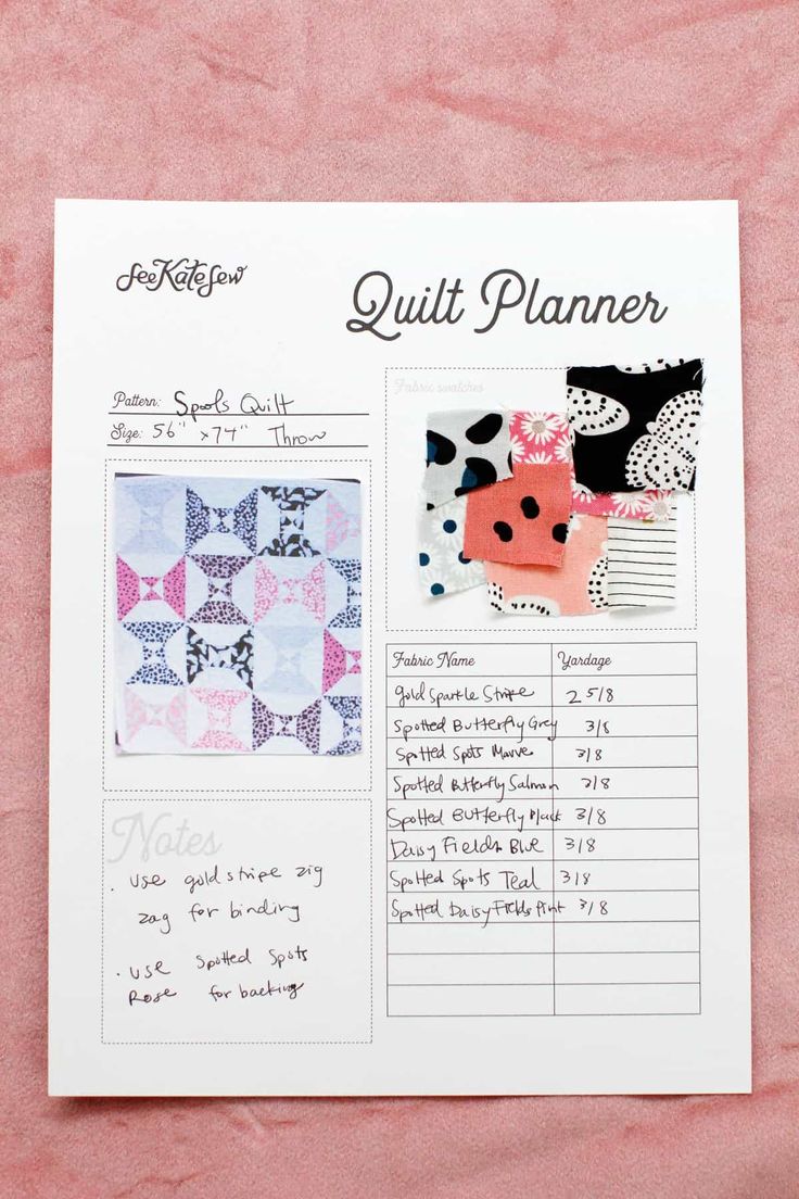 the quilt planner with instructions for how to sew