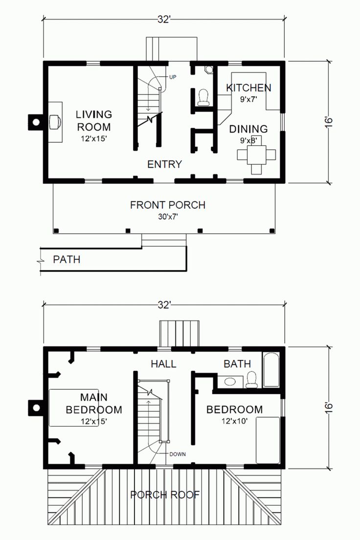 two story house plans with lofts and stairs for the first floor, from top to bottom