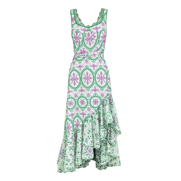 Add a little charm to your summer wardrobe with this adorable mid-calf dress. Crafted from a lightweight cotton and polyester blend, with embroidered detailing that's sure to turn heads. Whether you're looking for a casual day out or an evening with friends, this dress is a must-have! Charo Ruiz, Women Embroidery, Prom Long, Elegant Attire, Irregular Hem, Green Midi Dress, Embroidery Dress, Mermaid Prom Dresses, Evening Attire