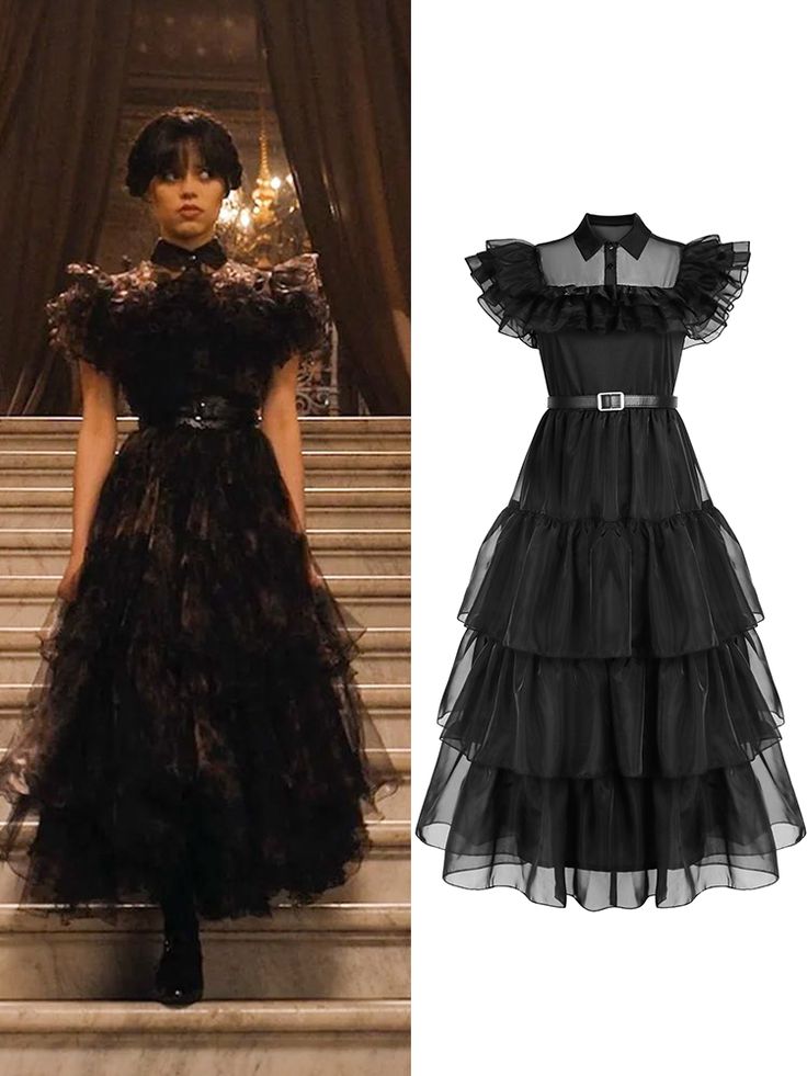 Elegant Tiered Ruffle Dress For Prom, Gothic Summer Prom Dress, Tiered Maxi Dress With Ruffles For Evening, Sleeveless Gothic Midi Dress For Party, Prom Season Ruffled Maxi Dress, Ruffled Maxi Dress For Prom Season, Spring Gothic Midi Party Dress, Spring Gothic Midi Dress For Party, Black Summer Prom Evening Dress