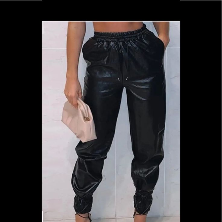 Faux Leather Party Jogger Pants. Great For Club Wear, Dress Down And Spring Wear. Colors Available Black And Winter White (Almost A Cream) Only 1 White Xl Left Black Leather Pants With Pockets For Party, Leather Pants With Pockets For Fall Party, Fall Party Leather Pants With Pockets, Black Leather Party Pants With Pockets, Casual Club Pants For Spring, Casual Pants For Club And Spring Season, Casual Leather Pants With Pockets For Party, Black Party Pants With Pockets, Chic Leather Pants With Pockets For Party