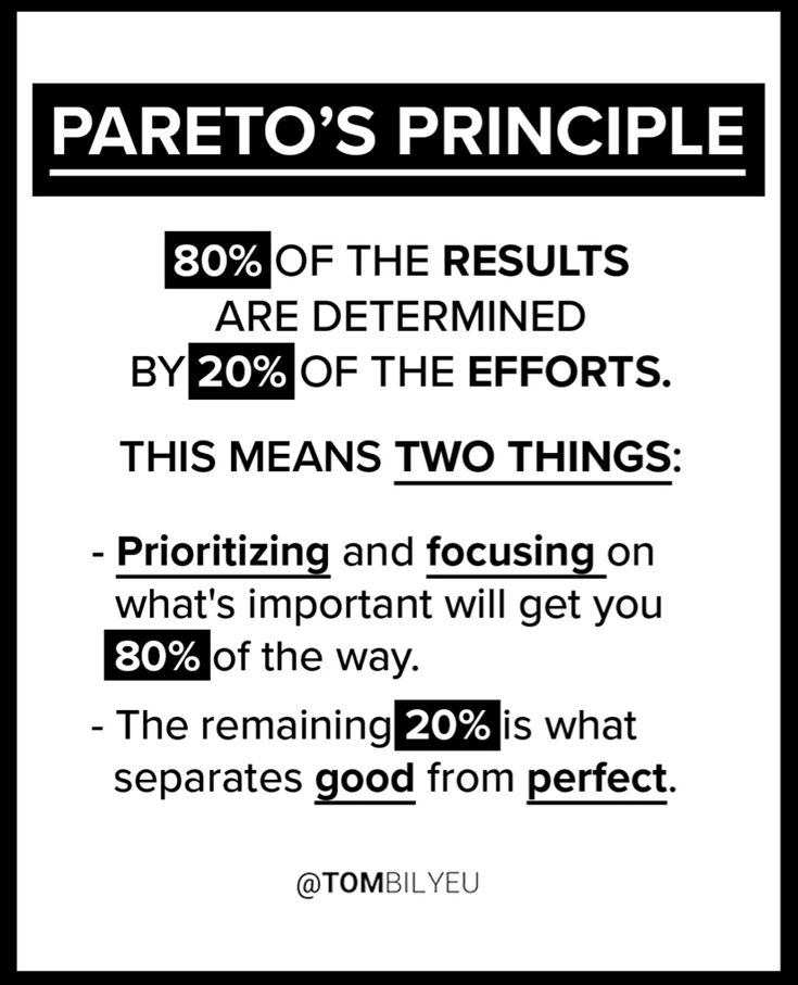 a poster that says, pareto's principals are the results by 20 % of the effort