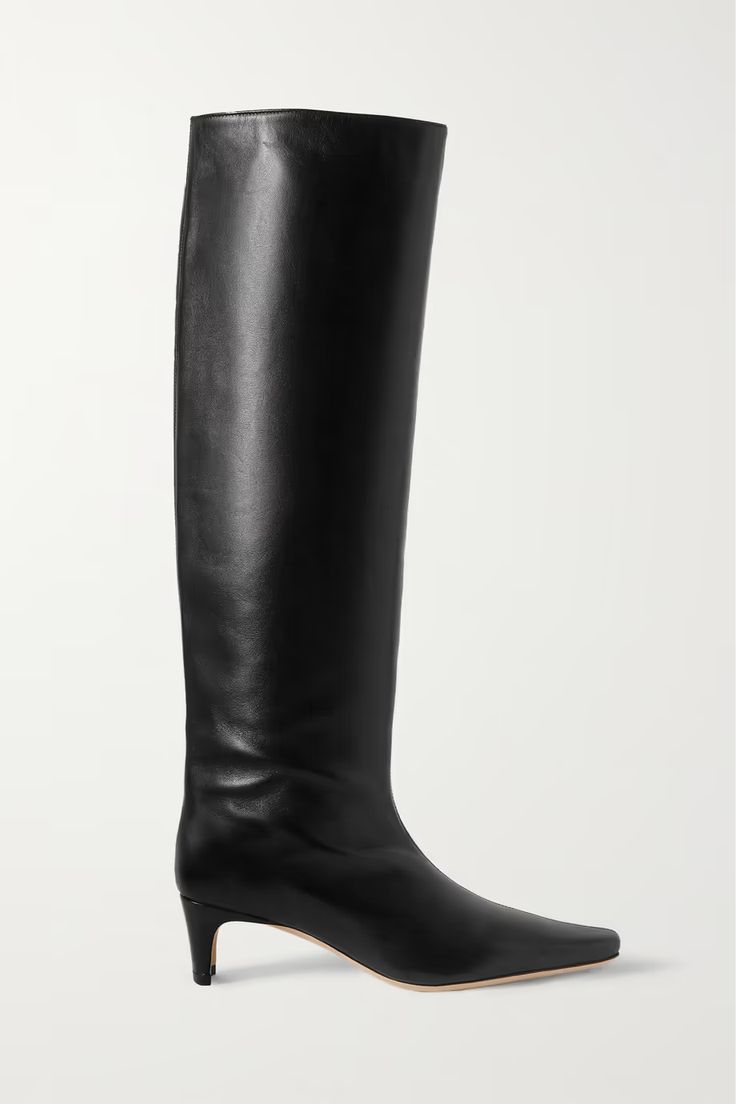 STAUD Wally leather knee boots | NET-A-PORTER Staud Boots, School 2021, Parisian Women, Leather Knee Boots, Chunky Loafers, Boots Knee, Boots Fall, Office Lady, Work Outfits