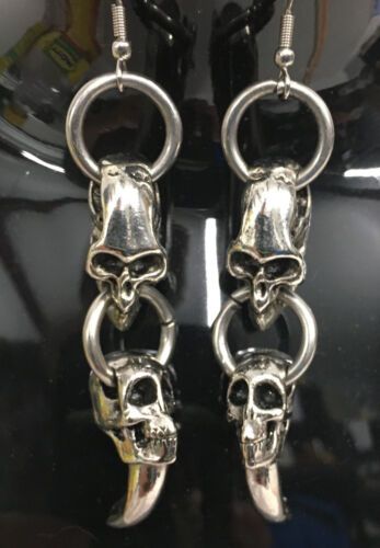 Halloween Biker Gothic Skull Skeleton Hanging Earrings | eBay Edgy Nickel-free Skull Earrings, Edgy Skull-shaped Pierced Earrings, Edgy Pierced Skull Jewelry, Biker Style Skull Jewelry, Gothic Skull Jewelry For Biker Events, Gothic Skull Metal Earrings, Gothic Jewelry For Biker Events And Halloween, Punk Skull Jewelry For Biker Events, Gothic Skull Shaped Pierced Earrings