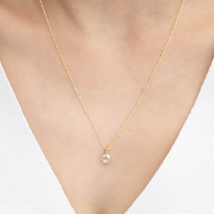 "14k gold 5mm Rose cut diamond solitaire necklace * ≈0.30ct, ≈5x5mm, white diamond, si clarity and up * Genuine rose cut white diamond, not synthetic not lab created * Solid 14k gold rope chain, adjustable length at 16\" and 18\" with spring clasp closure * Made of 100% recycled precious metal and ethically sourced gemstone * Comes with a gift box and a bow tie" Delicate Solitaire Pendant Necklace With Brilliant Cut, Delicate Solitaire Necklace With Brilliant Cut Pendant, Delicate Solitaire Cubic Zirconia Necklace, Delicate 14k Gold Solitaire Necklace With Prong Setting, Delicate Solitaire Diamond Cut Pendant Necklace, Round Solitaire Necklace With Rose Cut Diamonds For Anniversary, Rose Gold Solitaire Necklace With Prong Setting As Gift, Rose Gold Solitaire Necklace With Diamond Cut Cubic Zirconia, Dainty White Solitaire Necklace With Single Diamond