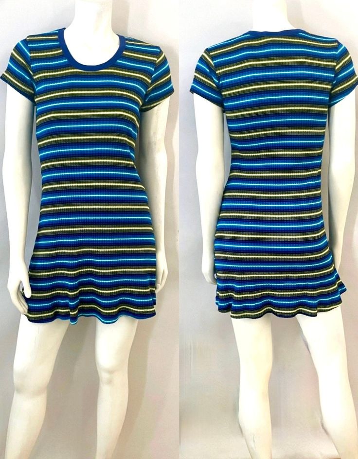 Vintage 90's Blue, Striped, Ribbed Dress by Xhilaration (S) by Freshandswanky on Etsy Casual Striped Ribbed Mini Dress, Striped Fitted Cotton Mini Dress, Fitted Striped Cotton Mini Dress, Fitted Blue Mini Dress With Crew Neck, Casual Ribbed Fitted Mini Dress, Casual Striped Stretch Mini Dress, Ribbed Dress, 90s Dress, Ribbed Dresses