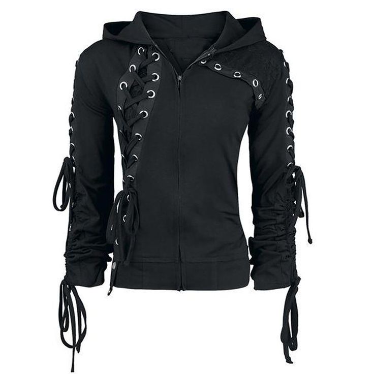 Gothic Punk Women Hoodies Lace up Hooded Long Sleeve Casual Harajuku Darkness Autumn winter Goth Black Sweatshirt Plus Size Shipping from the US. Easy 30 day return policy, 100% cotton, Double-needle neck, sleeves and hem; Roomy Unisex Fit. Cyberpunk Mode, Gothic Hoodies, Mode Cyberpunk, Black Hoodie Women, Moda Cyberpunk, Harajuku Women, Cyberpunk Fashion, Womens Sweatshirts Hoods, Gothic Outfits