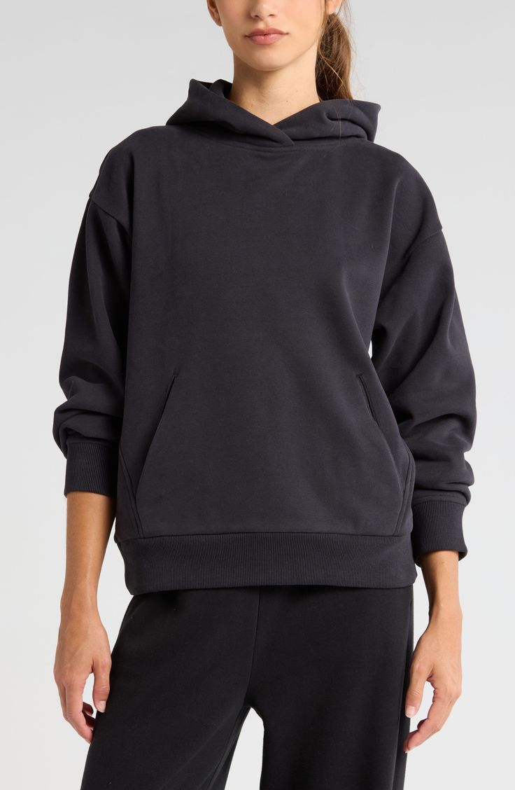 Zella Ultra Cozy Pullover Hoodie | Nordstrom Athleisure Hoodie With Ribbed Cuffs For Loungewear, Sporty Hoodie With Ribbed Cuffs For Loungewear, Comfy Stretch Hoodie With Ribbed Cuffs, Cozy Activewear With Drawstring Hood, Comfy Hooded Workout Hoodie, Athleisure Hoodie Sweatshirt With Ribbed Cuffs, Comfy Hooded Sweatshirt For Workout, Cozy Super Soft Hoodie With Relaxed Fit, Athleisure Hoodie With Drawstring Hood In French Terry