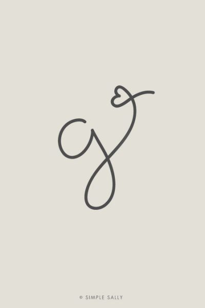 the letter g is made up of two lines and has a heart on it's side