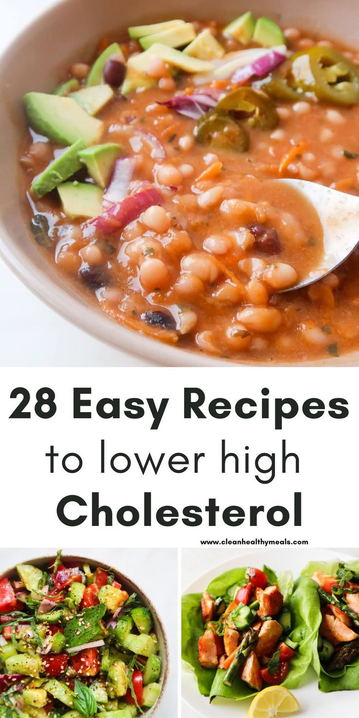 Easy recipes to lower cholesterol! This is a collection of high-fiber low-glycemic healthy meals that you can enjoy for breakfast, lunch and dinner in order to reach healthy cholesterol levels! Including easy salads, soups, recipes with oats and healthy desserts! Low Cholesterol Recipes Dinner Easy, Recipes To Lower Cholesterol, Healthy Meals For Breakfast, Recipes Low Sodium, Low Cholesterol Recipes Dinner, Lower High Cholesterol, Low Cholesterol Breakfast, Low Cholesterol Meal Plan, Cholesterol Friendly Recipes