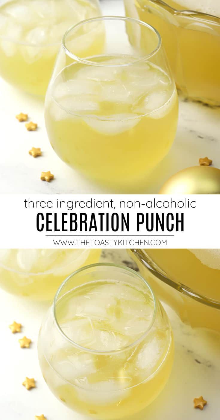 three glasses filled with lemon punch on top of a white marble counter next to gold confetti