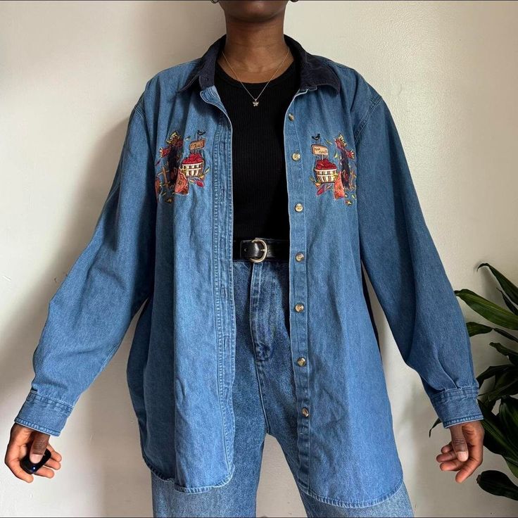 vintage oversized cottage button up long sleeves denim shirt  Size: 26W/28W  Fits model like a size L/XL Model is size S  Height 5'9 💛Please refer to measurements for accurate fit💛 Shoulder to shoulder: 21.5 Pit to pit: 29.5" Arm length unfolded: 24.5" Length: 32" Brand: Bobbie Brook Material: 100% Cotton  📌Please read shop policy📌 💕Please check last picture for minor flaws💕 💕Ask me any questions💕 #depop #flannelshirt #vintage #streetwear #vintage Vintage Button-up Denim Top, Vintage Blue Button-up Denim Top, Vintage Medium Wash Button-up Denim Top, Vintage Medium Wash Denim Button-up Top, Vintage Button-up Denim Top For Fall, Vintage Collared Medium Wash Denim Top, Vintage Collared Denim Top In Medium Wash, Vintage Long Sleeve Denim Top With Button Closure, Vintage Dark Wash Relaxed Fit Denim Top