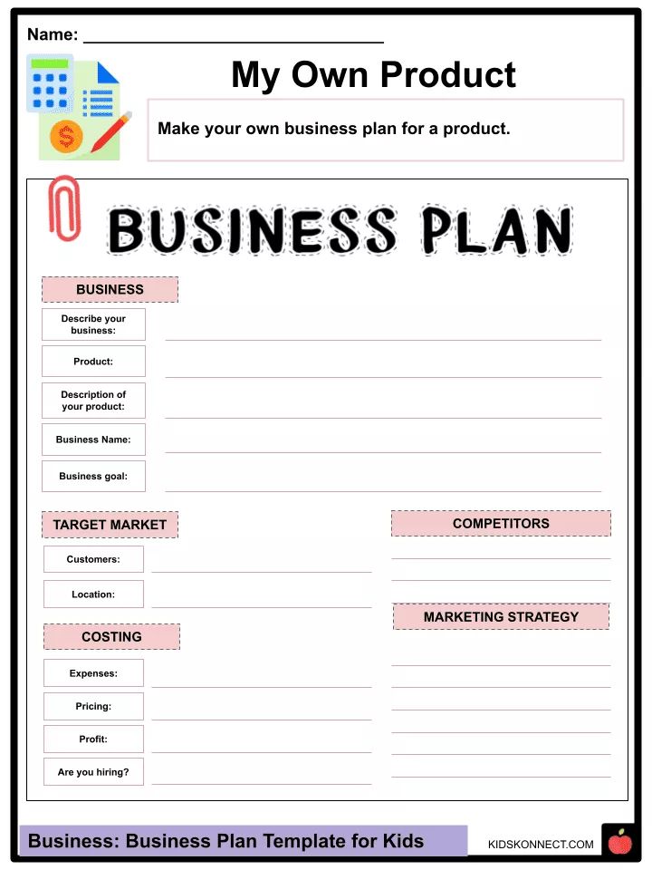 a business plan is shown with the words,'my own product make your own business plan