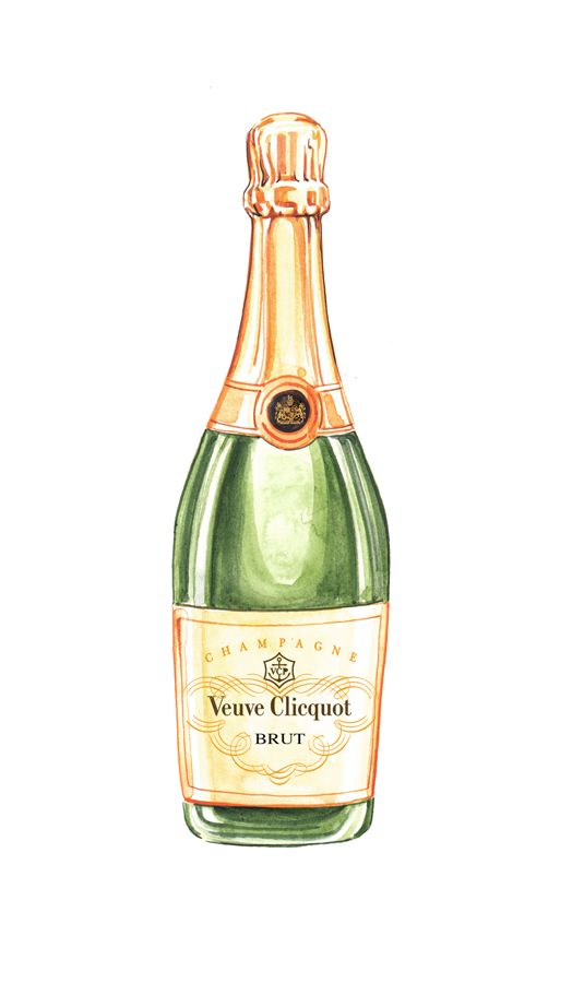 a drawing of a bottle of wine on a white background with the words, veuve clouot brut