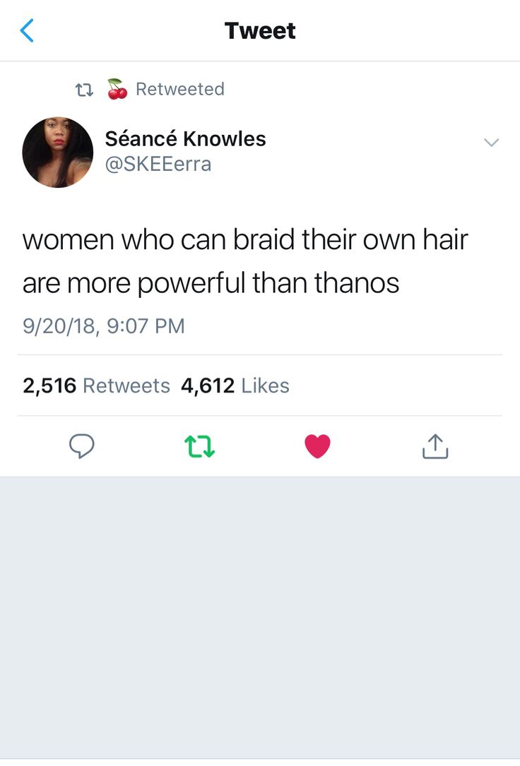 two tweets that are on the same page, one is saying women who braid their own hair are more powerful than those