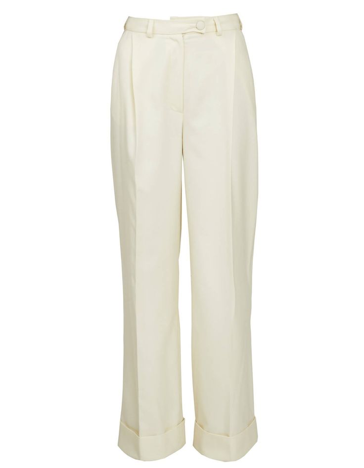 Loose Milky white wide-leg trousers.Material - 50% cotton, 50% polyester. Care - Dry clean.Measurements:XS - Bust(cm):80-82; Waist(cm):63-64; Hips(cm):87-89.S - Bust(cm):83-84; Waist(cm):65-66; Hips(cm):90-92.M - Bust(cm):88-90; Waist(cm):68-70; Hips(cm):94-96.L - Bust(cm):92-94; Waist(cm):74-76; Hips(cm):98-100.XL - Bust(cm):96-98; Waist(cm):78-80; Hips(cm):102-104.Those who are between sizes should order the larger size.For reference:Measurements of the model on the studio background - Height: Tailored White Wide Leg Pants With Pressed Crease, Elegant White Wide Leg Pants With Pressed Crease, Formal White Wide Leg Pants With Pressed Crease, White High-waisted Wide Leg Pants With Pressed Crease, Chic White Bottoms With Pressed Crease, White Wide-leg Bottoms With Pressed Crease, Wide Leg Cream Pants With Pressed Crease, White Wide Leg Pants With Pressed Crease For Work, Cream Wide-leg Pants With Pressed Crease