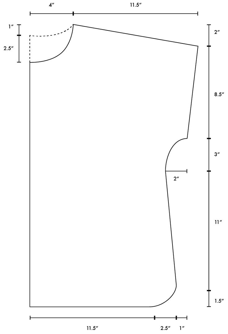 the front and back side of a vest pattern, with measurements for each section on it