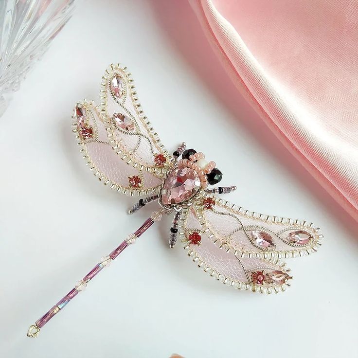 Handmade Dragonfly Brooch Pink Beaded Dragonfly Pin Large - Etsy Ukraine Dragonfly Brooch Handmade, Pink Beaded Brooches For Party, Pink Beaded Party Brooches, Pink Rhinestone Brooches As Gift, Pink Rhinestone Brooches For Gifts, Handmade Pink Brooches For Party, Unique Pink Brooches For Party, Handmade Pink Party Brooches, Elegant Handmade Pink Brooches