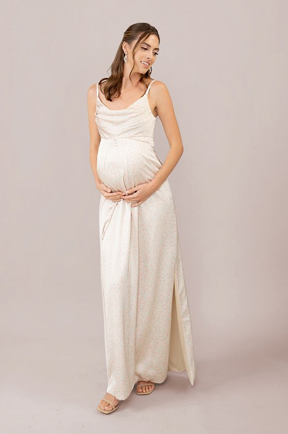 Model: Lindsey; Size: 4; Color: Soft Champagne Posey Elegant Sleeveless White Maternity Dress, Elegant White Maternity Gown, Elegant Maternity Gown With Fitted Bodice, Elegant Maternity Maxi Gown, Elegant Maxi Maternity Gown, Elegant Maxi Maternity Dresses, Elegant Maternity Maxi Dress With Empire Waist, Elegant Maternity Dress With Fitted Bodice, Elegant Maternity Maxi Dress