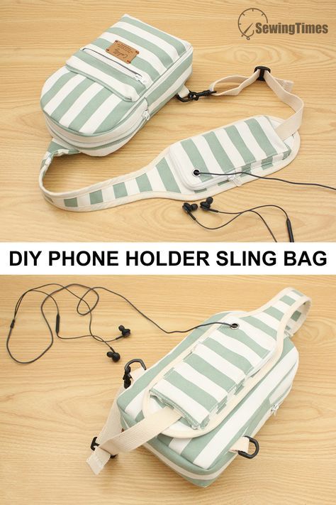 the diy phone holder sling bag is made from an old purse and it's attached to a cord