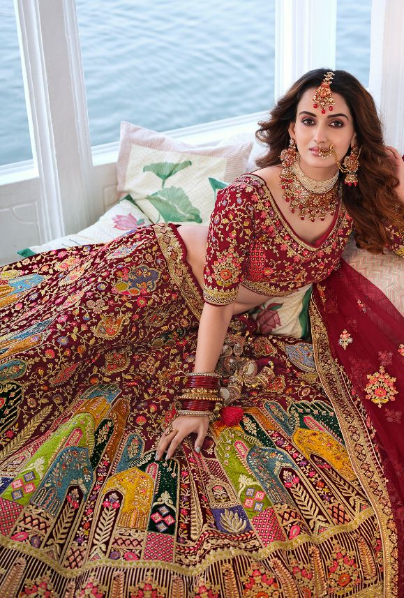 Heavy embroidered royal lehenga choli. Elegant and classic lehenga choli. LEHENGA FABRIC: Pure Velvet, Organza, Heavy Raw Silk Fabric With Potli Bag & Matching Latkan BLOUSE FABRIC: Pure Velvet, Organza, Heavy Raw Silk Fabric DUPATTA: Heavy Net COLOR: Maroon Red SIZE: upto 42 inches Bust and Waist WORK: Gota Patti & Thread With Sequins Embroidered Work Bonus offer - Receive a free mystery gift with your order. Stitching Option - We will email you the measurement guide to confirm your size. SHIPP Bridal Lehenga Red Royal, Royal Lehenga, Classic Lehenga, Luxury Saree, Beautiful Lehengas, Latest Bridal Lehenga Designs, Haldi Outfits, Designer Bridal Lehenga Choli, Indian Wedding Fashion