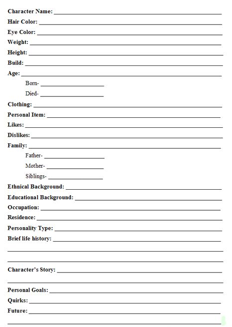 the character worksheet is shown in this image