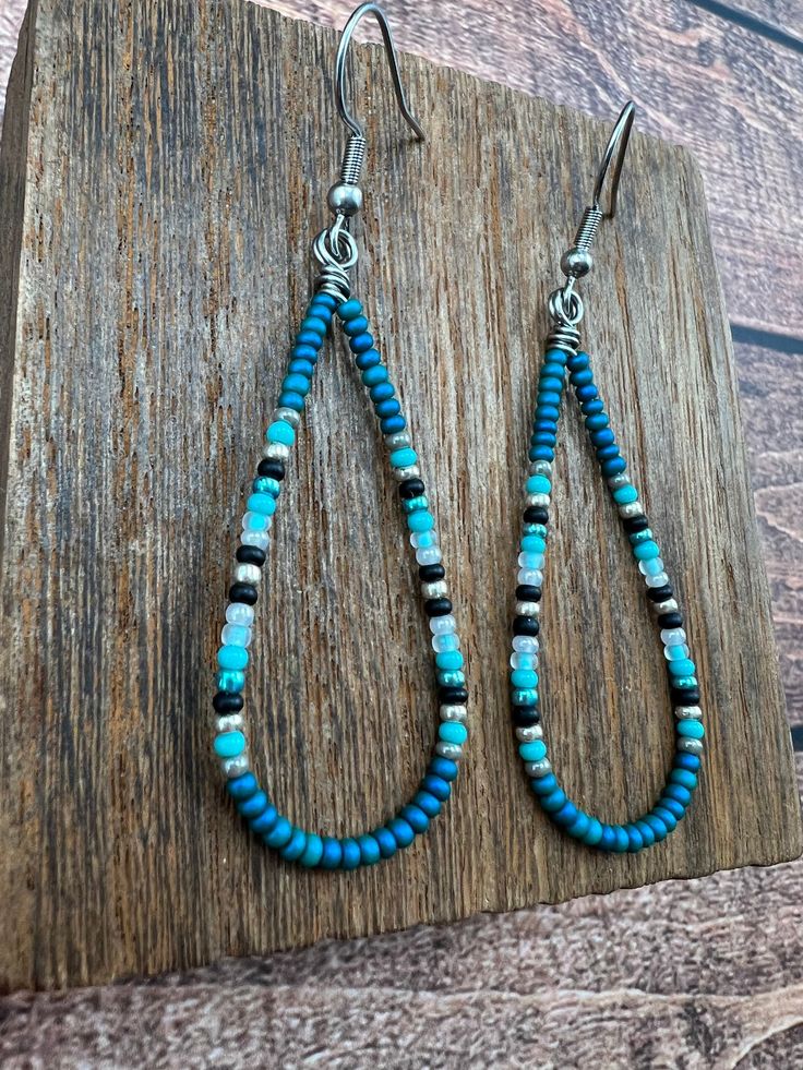 Bohemian Teardrop Pendant Jewelry With Ear Wire, Southwestern Dangle Hoop Earrings With Ear Wire, Handmade Southwestern Dangle Teardrop Earrings, Handmade Southwestern Teardrop Dangle Earrings, Everyday Adjustable Teardrop Earrings, Adjustable Nickel-free Teardrop Beaded Earrings, Bohemian Teardrop Earrings For Everyday, Handmade Teardrop Earrings, Southwestern Dangle Hoop Earrings As Gift