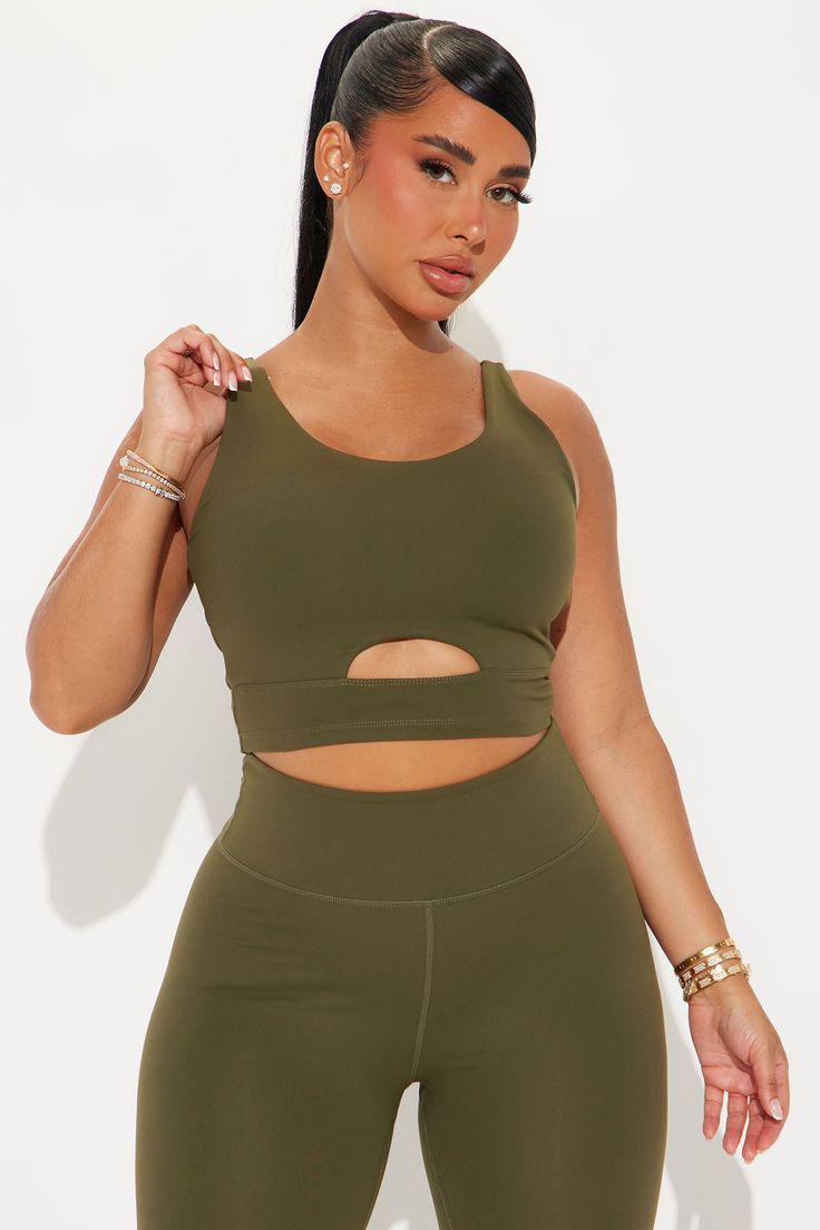 Available In Black, Charcoal, Mauve, And Olive. Sports Bra Square Neck Sleeveless Super Soft Cut Out Detail Backless Stretch Pair With "Core Super Soft Active Legging" Body: 77% Polyester 23% Spandex Inner Mesh: 82% Nylon 18% Spandex Imported | Summit Super Soft Sports Bra in Olive Green size Medium by Fashion Nova Soft Cut, Olive Fashion, White Face, Island Girl, Active Leggings, Disney Princesses, Step Moms, Matching Dresses, Bra Lingerie