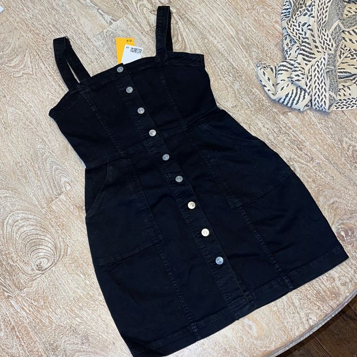 Questions? Leave A Comment Below! Black Cotton Denim Dress With Pockets, Black Cotton Denim Dress For Spring, Chic Black Mini Length Denim Dress, Sleeveless Black Denim Dress, Black Sleeveless Denim Dress, Chic Black Mini Denim Dress, Casual Black Denim Mini Dress, Chic Black Denim Mini Dress, Black Denim Mini Dress For Night Out