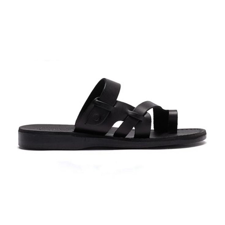 Jabin black, handmade leather slide sandals with toe loop - Top View Toe Ring Sandals With Leather Footbed For Vacation, Modern Black Toe Loop Sandals, Black Toe Ring Sandals With Leather Footbed, Black T-strap Sandals With Heel And Toe Loop, Modern Toe Loop Sandals With Removable Insole, Beach Toe Loop Sandals With Leather Footbed, Vacation Toe Ring Sandals With Rubber Sole, Black Leather Toe Loop Footbed Sandals, Black Leather Footbed Toe Loop Flip Flops