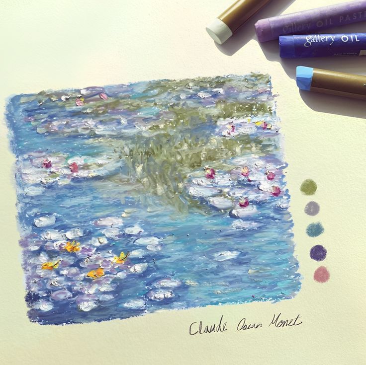 water lilies and other colored crayons are on the table