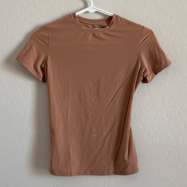 Great Condition Never Worn - Tags Removed Fits Small But Stretchy Beige Stretch Basic T-shirt, Basic Beige Stretch T-shirt, Basic Stretch Beige T-shirt, Beige Fitted Crew Neck T-shirt, Fitted Beige T-shirt Crew Neck, Fitted Beige Crew Neck T-shirt, Brown Stretch Crew Neck T-shirt, Beige Stretch T-shirt For Everyday, Everyday Stretch Beige T-shirt