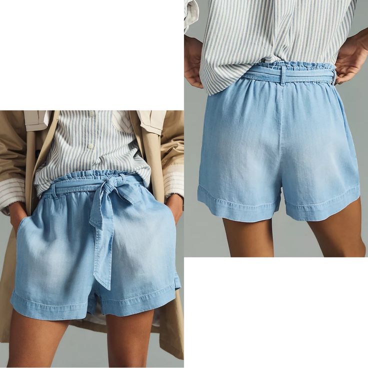 New* Anthropologie, Cloth & Stone Ruffled High Waisted Shorts Pull-On Styling Tencel Fabric Front Slant Pockets Color:Denim Light Size:(M) Medium Approx. Dimension: 13.75” Rise, 2.5” Inseam & 13.5” Leg Opening *All Items Are Brand New, Never Worn Or Tried On! If Clothing Items Arrive With Defects,Odor & Ect. It Will Be Stated *(I Try My Best To Catch Any Defects)* *No Returns* *No Trades* **Color Variations In Photos Are Due To Lighting, Unless Otherwise Specified. All Sales Are Final. Make Sure Chic Denim Blue Bottoms With Paperbag Waist, Casual Denim Bottoms With Tie Waist, Blue Paperbag Waist Bottoms With Belt Loops, Blue Paperbag Waist Bottoms For Summer, Chic Denim Bottoms With Paperbag Waist, Blue Tie Waist Shorts For Spring, Blue Shorts With Tie Waist For Spring, Chic Light Wash Bottoms With Elastic Waistband, Spring Denim Paperbag Waist Bottoms