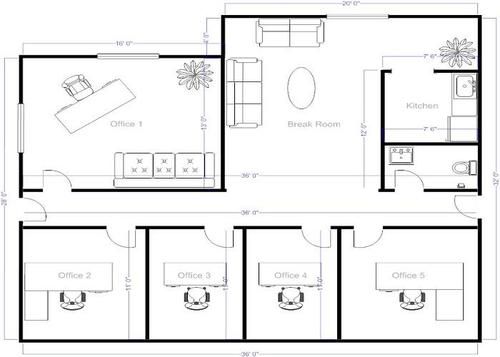 the floor plan for an office with three separate rooms