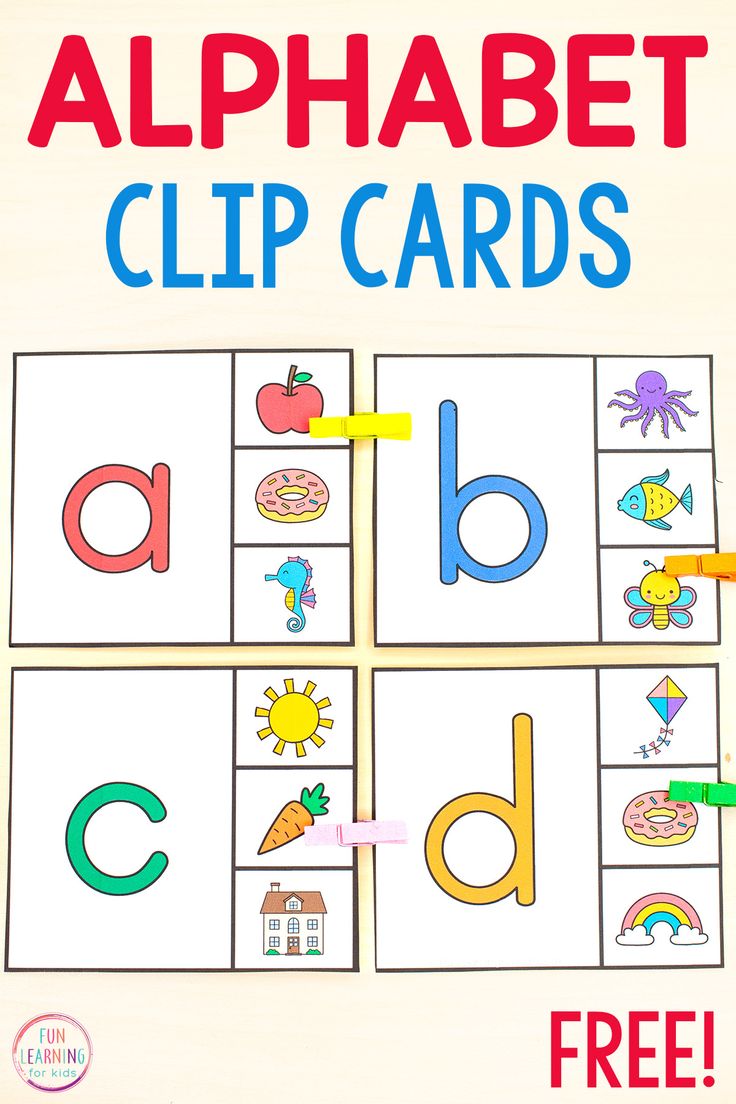 an alphabet clip cards with the letters and numbers on it, in front of a white background