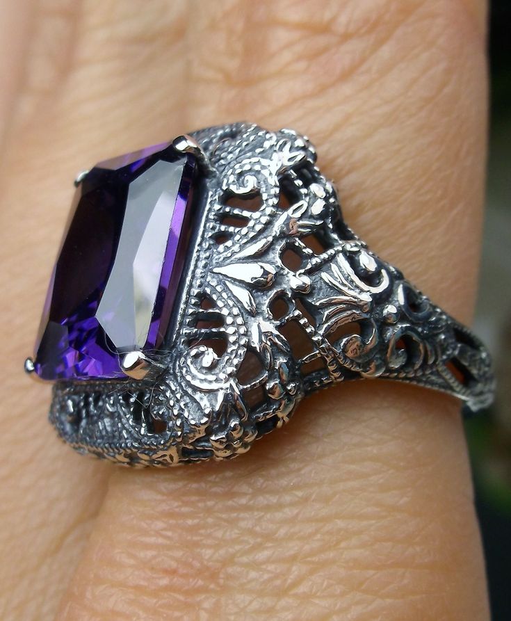 Excited to share the latest addition to my #etsy shop: 6ct Rectangle Purple Amethyst CZ Sterling Silver Victorian/Edwardian Intricate Filigree Ring Size {Made To Order} #149 https://etsy.me/2AcuHL5 #jewelry #ring #sterling #silver #gift #classy #girls #purple #amethyst Classic Amethyst Ring With Rectangular Stone For Gift, Classic Amethyst Ring With Rectangular Stone, Formal Purple Rings With Rectangular Stone, Classic Amethyst Ring For Wedding, Victorian Style Purple Amethyst Ring For Gift, Victorian Style Purple Amethyst Ring As Gift, Elegant Rectangular Amethyst Ring For Formal Occasions, Elegant Purple Amethyst Ring With Filigree, Formal Purple Amethyst Ring With Rectangular Shape