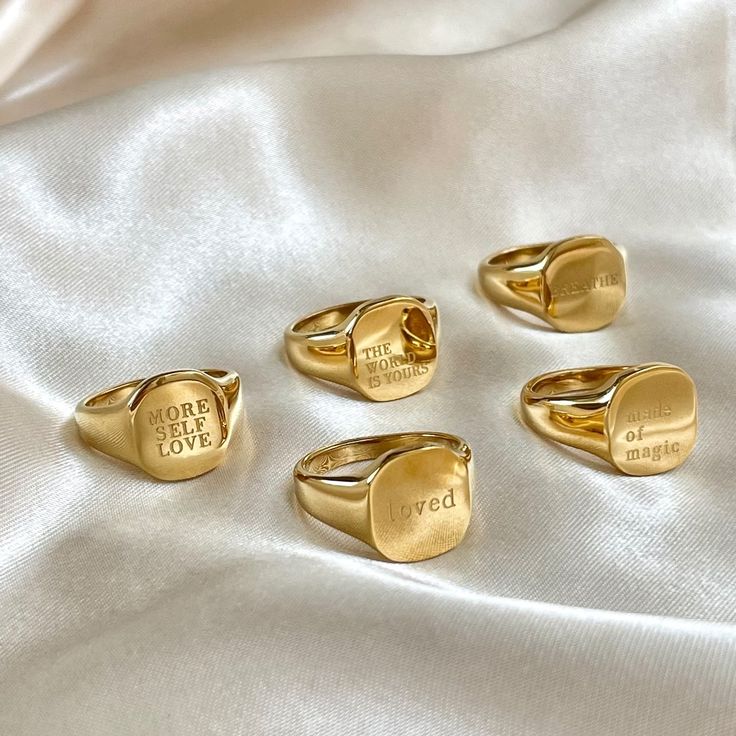 Wear each ring to remind you to maintain a positive and peaceful state of mind. perfect for any outfit. Material: 18K Gold Plated over Stainless Steel. Finished with anti-tarnish processing (allergic skin safe + nickel and lead-free). Does not tarnish. Adjustable Gold Initial Ring For Everyday, Gold Spiritual Promise Ring, Matte Gold Open Ring Perfect As A Gift, Everyday Gold Tarnish-resistant Signet Ring, Matte Gold Open Ring For Gift, Matte Gold 14k Gold Rings For Gift, Matte Gold Brass Rings For Gift, Matte Gold 14k Rings For Gifts, Matte Gold Brass Rings As Gifts