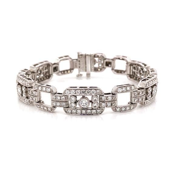 Slim vintage and Art Deco inspired diamond platinum bracelet.  Adorned with white round cut diamonds in 7.85 carat total. Diamonds are all natural in G-H Color Clarity VS.    Platinum 950 metal.  Length: 18 cm Width. 1 cm Weight: 39.8 g #maxjewelryinc #jewelry #jewelries #artdeco #retro #bracelet #accessories #fashion #bracelets #luxury #diamonds #diamond #bling #platinum #vintage Mya Harrison, Bracelets Luxury, Rolex Diamond, White Gold Hoop Earrings, Platinum Bracelet, Retro Bracelet, White Gold Hoops, Diamond Bling, Platinum Earrings